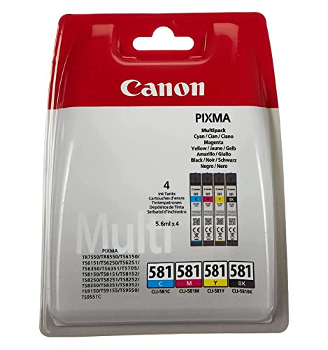 Canon CLI-581 C M Y BK Vorteilspack 4 Tintenpatronen (Schwarz, Cyan, Magenta, Gelb) (Veraltete Kunststoffverpackung 2018) von Canon