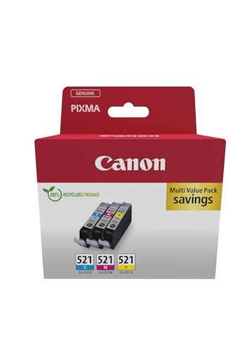 Canon CLI-521 C M Y Vorteilspack 3 Tintenpatronen (Cyan, Magenta, Gelb) Original [Umweltfreundliche Recycle-Kartonverpackung 2024 mit Diebstahl Sicherungsetikett] von Canon