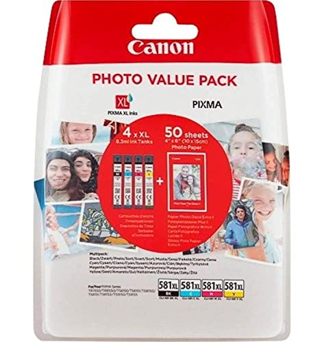 Canon CLI-581 XL C M Y BK Vorteilspack 4 Tintenpatronen größere Reichweite XL (Schwarz XL, Cyan XL, Magenta XL, Gelb XL) (Veraltete Kunststoffverpackung 2018) von Canon