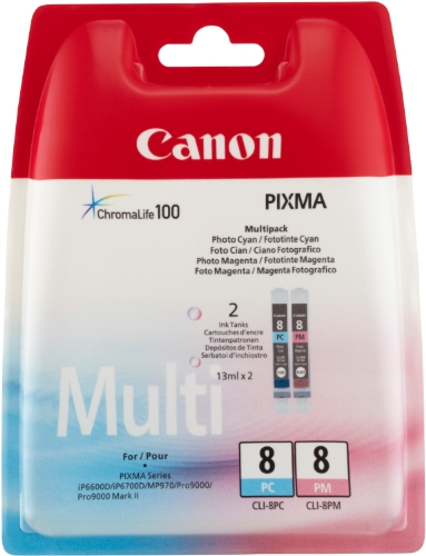 Canon CLI-8 PC/PM Original Tintenpatronen, Mutlipack je 13ml, foto-cyan/foto-magenta von Canon