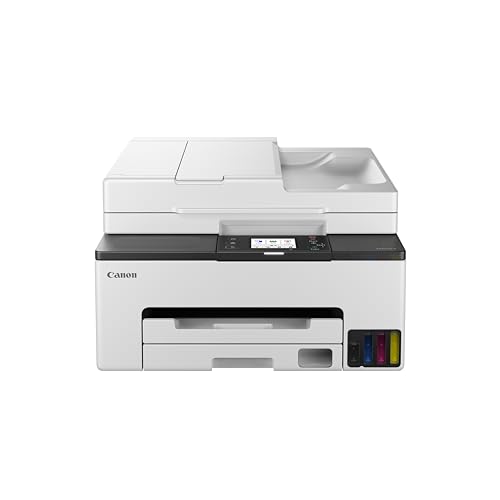 Canon MAXIFY GX2050 MegaTank Multifunktionsdrucker 4in1 (Tintenstrahl, Druck, Kopie, Scan, Fax, A4, WLAN, LAN, ADF, 6,7cm Touch LCD, 250 Blatt, Duplex, niedrige Seitenkosten, hohe Reichweite) weiß von Canon