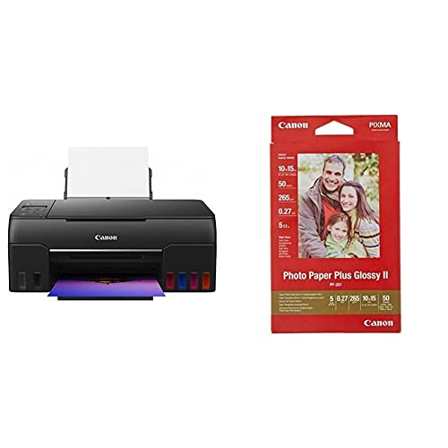 Canon Multifunktionsdrucker PIXMA G650 MegaTank Drucker Tintenstrahldrucker Scanner Kopierer schwarz & Fotopapier PP-201 glänzend - 10x15 cm 50 Blatt für Tintenstrahldrucker - PIXMA Drucker rot von Canon