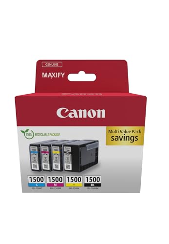 Canon PGI-1500 C M Y BK Vorteilspack 4 Tintenpatronen (Schwarz, Cyan, Magenta, Gelb) Original [Umweltfreundliche Recycle-Kartonverpackung 2024] von Canon