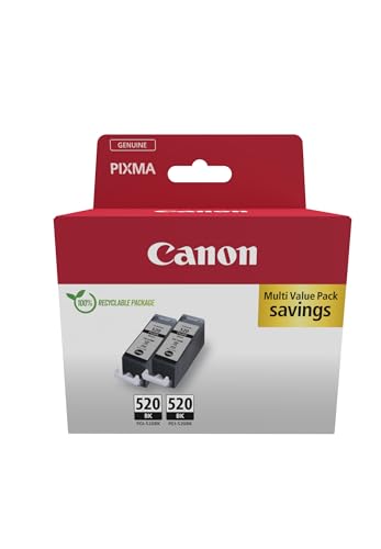 Canon PGI-520 Twin Vorteilspack 2 Tintenpatronen (2X Schwarz) Original [Umweltfreundliche Recycle-Kartonverpackung 2024] von Canon