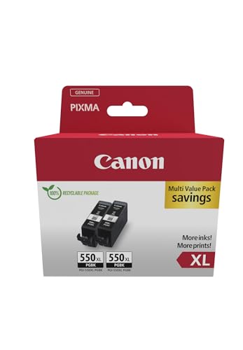 Canon PGI-550 XL Twin Vorteilspack 2 Tintenpatronen größere Reichweite XL (2X Schwarz XL) Original [Umweltfreundliche Recycle-Kartonverpackung 2024 mit Diebstahl Sicherungsetikett] von Canon