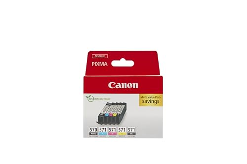 Canon PGI-570 BK CLI-571 BK C M Y PGBK Vorteilspack 5 Tintenpatronen (Schwarz, Cyan, Magenta, Gelb, Pigment-Schwarz) Original [Umweltfreundliche Recycle-Kartonverpackung 2024] von Canon