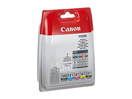 Canon PGI-580 CLI-581 BK C M Y PGBK Vorteilspack 5 Tintenpatronen (Schwarz, Cyan, Magenta, Gelb Pigment-Schwarz) (Veraltete Kunststoffverpackung 2018) von Canon