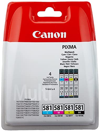 Canon CLI-581 C M Y BK Vorteilspack 4 Tintenpatronen (Schwarz, Cyan, Magenta, Gelb) (Veraltete Kunststoffverpackung 2018) von Canon