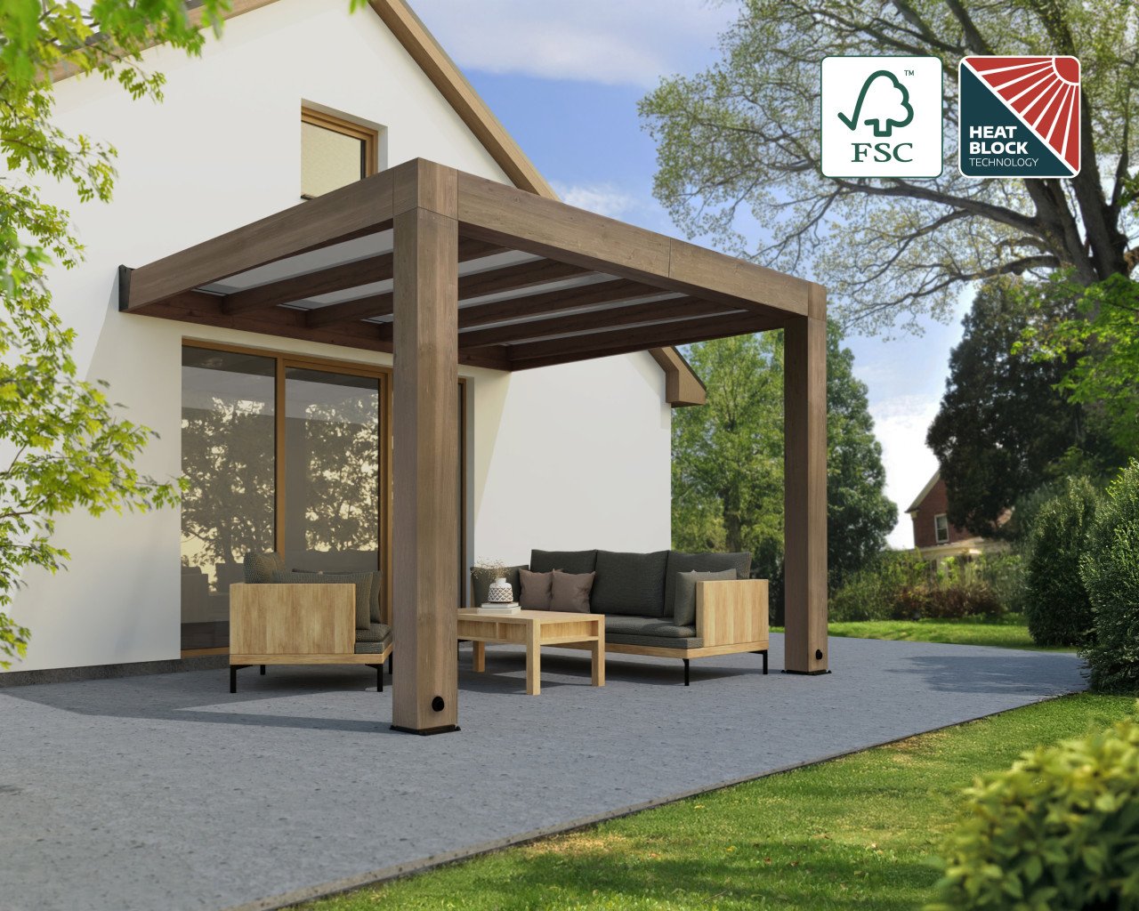 Canopia Terrassenüberdachung Helsinki Holz 340 x 294 cm braun von Canopia