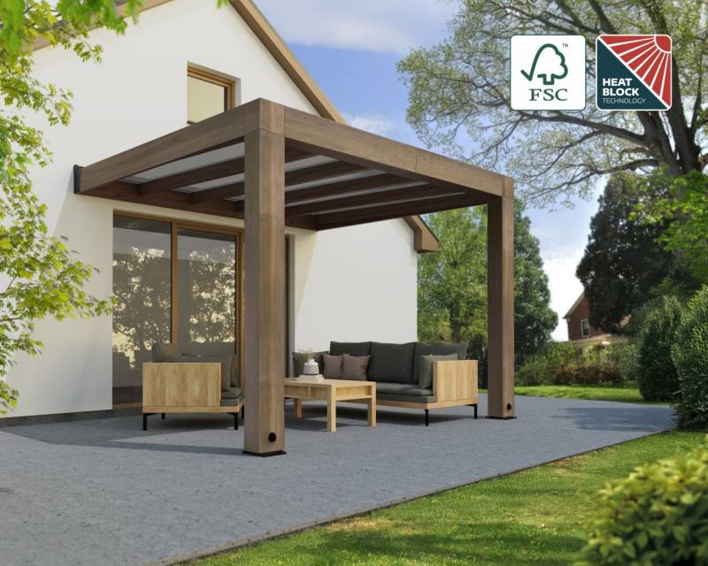 Canopia Terrassenüberdachung Helsinki Holz 340 x 294 cm braun von Canopia
