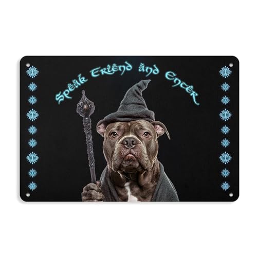 Blechschild mit Aufschrift "Speak Friend and Enter American Bully 1", lustiges Hundeschild, personalisierbar, Heimdekoration, 20,3 x 30,5 cm von CanopyCasa