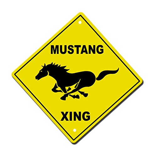 Gelbes Aluminium-Schild Mustang Xing Pferd Kreuz Diamant Straßensignal von CanopyCasa