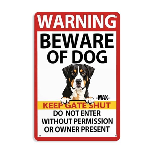 Lustiges Hundeschild mit Aufschrift "Warning Beware of Dog Keep Gate Shut Do Not Enter Without Out Permission or Owner Present" Greater Swiss Mountain lustiges Hundeschild, personalisierbar, 20,3 x von CanopyCasa
