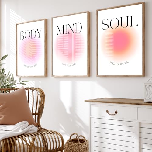 Kunstdruck auf Leinwand, Motiv: Mind Body Soul, bunt, abstrakt, Aura-Poster, Farbverlauf, Aura-Poster, spirituelle Aura-Malerei, Energie-Wandkunst, spirituelle Energie, Poster, ästhetische Poster, von Canrvasvibe