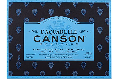 Canson Héritage Aquarellblock, 23 x 31 cm, 20 Blatt, 300 g, 4-seitig, geklebt, Weiß Canson Héritage Aquarellblock, 23 x 31 cm, 20 Blatt, 300 g, 4-seitig, geklebt, Weiß von Canson