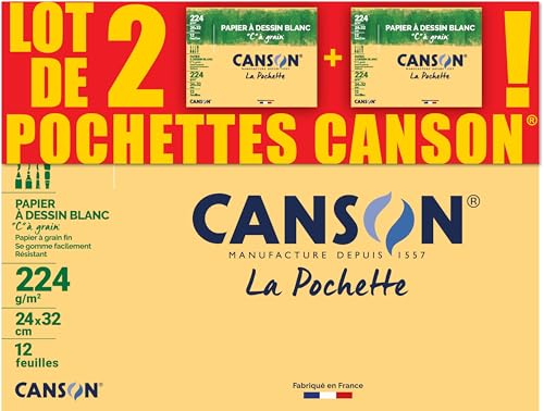 CANSON C à Grain – Set mit 2 Hüllen, 12 Blatt, Zeichenpapier, weiß, 24 x 32 cm, 224 g/m² von Canson