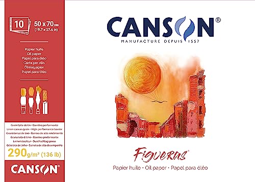 CANSON Figuren, Ölpapier, Körnung, Leinenoptik, 290 g/m², geklebte Seite, 50 x 70 cm, Weiß, 10 Blatt von Canson