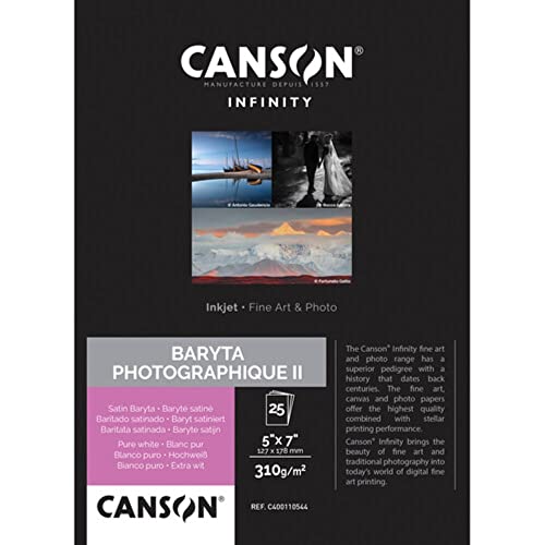 CANSON INFINITY BARYTA PHOTOGRAPHIQUE II 310, C400110544, Digital Fine Art Papier, MAßE 12,7cm X 17,8cm, 25 Blatt, 310 g/m2 von Canson