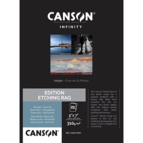 CANSON INFINITY EDITION ETCHING RAG, C400110599, Digital Fine Art Papier, MAßE 12,7cm X 17,8cm, 25 Blatt, 310g/m2 von Canson