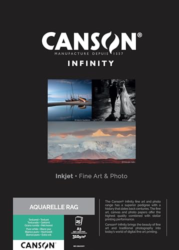 CANSON - Infinity InkJet FineArt Fotopapier ARCHES AQUARELLE RAG A3 - 25 Blatt 310g/qm, A3 29,7x42 cm von Canson
