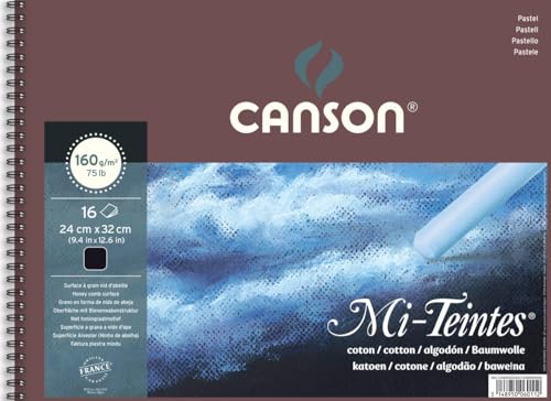 CANSON Mi-Teintes, Farbiges Zeichenpapier, Zweiseitg: Bienenwaben-Struktur und feine Körnung, 160gsm, 98lb, An der kurzen Seite geleimter Block, 24x32cm, Schwarz, 20 Blatt - C31036P001 CANSON Mi-Teintes, Farbiges Zeichenpapier, Zweiseitg: Bienenwaben-Struktur und feine Körnung, 160gsm, 98lb, An der kurzen Seite geleimter Block, 24x32cm, Schwarz, 20 Blatt - C31036P001 von Canson
