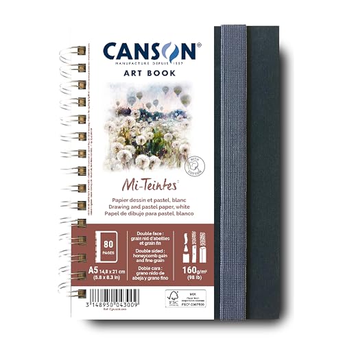 CANSON - Professional Book – Farbiges Zeichenpapier – doppelseitig: Wabenstruktur, feine Körnung – 160 g/m² – Spiralbindung – A5-14 – 8 x 21 cm – Weiß – 40 Blatt CANSON - Professional Book – Farbiges Zeichenpapier – doppelseitig: Wabenstruktur, feine Körnung – 160 g/m² – Spiralbindung – A5-14 – 8 x 21 cm – Weiß – 40 Blatt von Canson