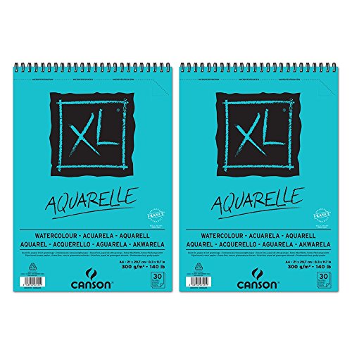 CANSON XL Aquarell Set 2 Alben Papier Metallbohrer kurzen Seite 30 Blatt feine Körnung 300 g A4 weiß von Canson