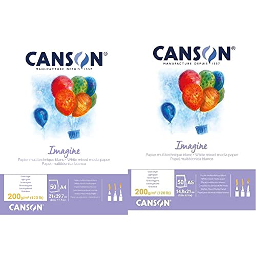 Canson 200006008 Imagine Mix-Media Papier, A4, rein weiß & 200006009 Imagine Mix-Media Papier, A5, rein weiß von Canson