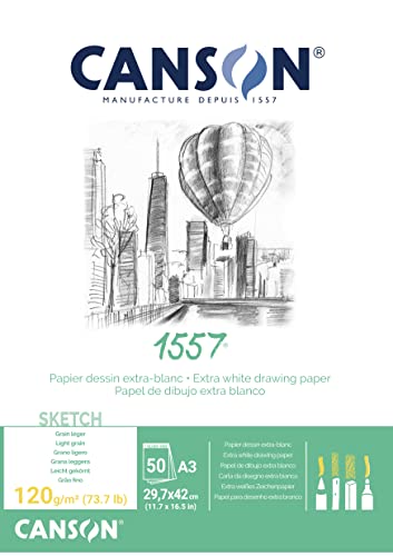 CANSON 1557® Skizzenpapier kopfgeleimt, DIN A3 - 29,7 x 42 cm, 50 Blatt, 120 g/m², leicht gekörnt CANSON 1557® Skizzenpapier kopfgeleimt, DIN A3 - 29,7 x 42 cm, 50 Blatt, 120 g/m², leicht gekörnt von Canson