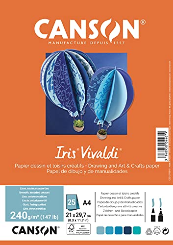 Canson Iris Vivaldi Farbpapier DIN A4, 240 g/m², 25 Blatt, sortiert in 5 Farben - blau von Canson
