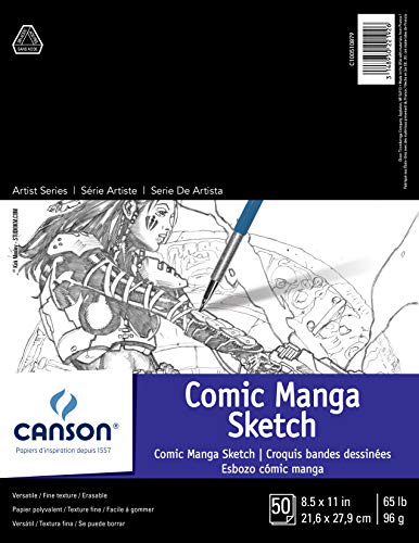 Canson Artist Series Comic Manga Skizzenblock, 21,6 x 27,9 cm, mit Klappdeckel, Schwarz, 50 Sheets (100510879) von Canson