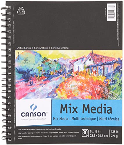 Canson Artist Series Mix Media Pad, 9” x 12” Zoll, seitlich kabelgebunden, 30 Blatt von Canson