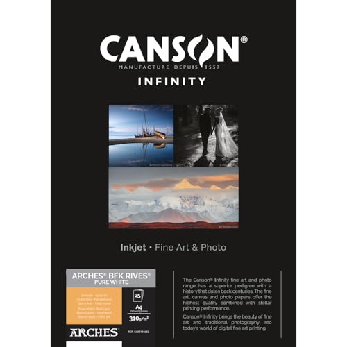 Canson Infinity BFK Rives 100% Textur, 310 g, Box A4, 25 Stück, reinweiß von Canson