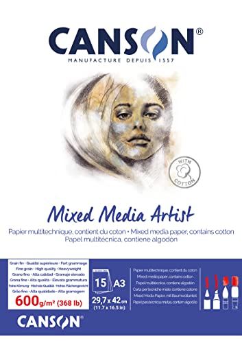 Canson Mix Media Artist Block, A3, 15 Blatt, 10% fein, 600 g von Canson