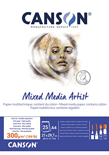 Canson Mix Media Artist Block, A4, 25 Blatt, 10% fein, 300 g von Canson