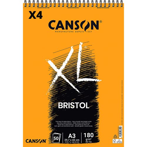 Canson Spiralalbum 29,7 x 42 50 H XL Bristol Extraliso, 180 g, Balnco, A3 von Canson