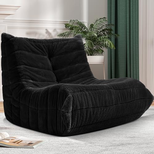 Cansunna Sitzsack-Stuhl, großes Sofa, Sitzsack für Erwachsene, Kaminstuhl, Liege mit Memory-Schaum gefüllt für Zuhause, Wohnung oder Spielort (schwarzer Plüsch) von Cansunna