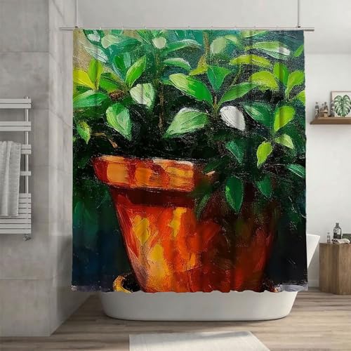 Anlage Duschvorhang 160 x 200 cm, Duschvorhang Blatt Muster mit 12 Duschvorhangringe, Waschbar Polyester Stoff Beschwerter Saum Wasserdicht und Trocknet Schnell Badevorhang Badewanne, Geschenke G-46 von Canuhkun