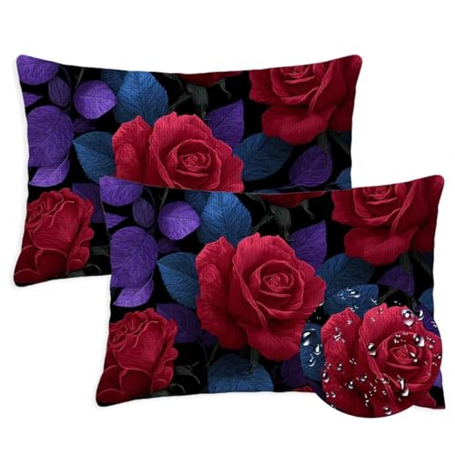 Anlage Outdoor Kissen Wasserfest 2er Set Kissenbezugen 30x50 cm Rechteckig Sofakissen Blumen Sitzkissen Outdoor Balkon Deko Leinen Sofa Kissenbezugen für Sommer Fall Gartenmöbel Stuhl Deko, S-1364 von Canuhkun