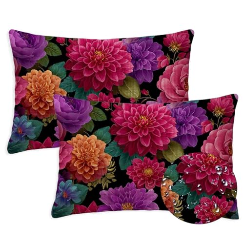 Anlage Outdoor Kissen Wasserfest 2er Set Kissenbezugen 30x50 cm Rechteckig Sofakissen Blumen Sitzkissen Outdoor Balkon Deko Leinen Sofa Kissenbezugen für Sommer Fall Gartenmöbel Stuhl Deko, S-1368 von Canuhkun