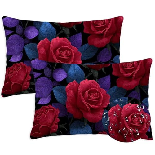 Anlage Outdoor Kissen Wasserfest 2er Set Kissenbezugen 30x50 cm Rechteckig Sofakissen Blumen Sitzkissen Outdoor Balkon Deko Weicher Sofa Kissenbezugen für Sommer Fall Gartenmöbel Stuhl Deko, S-1364 von Canuhkun