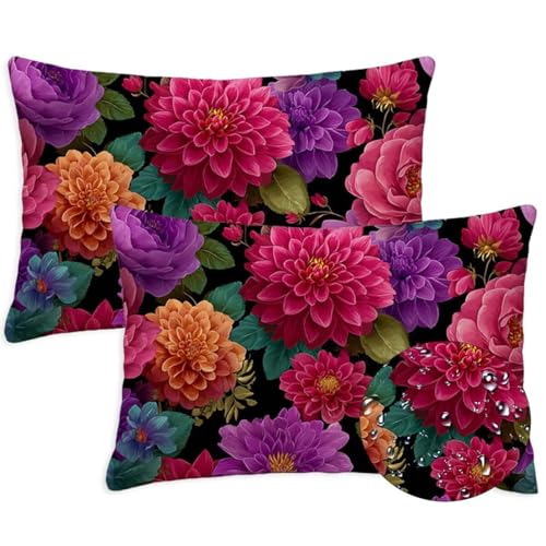 Anlage Outdoor Kissen Wasserfest 2er Set Kissenbezugen 30x50 cm Rechteckig Sofakissen Blumen Sitzkissen Outdoor Balkon Deko Weicher Sofa Kissenbezugen für Sommer Fall Gartenmöbel Stuhl Deko, S-1368 von Canuhkun