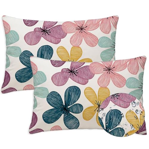 Anlage Outdoor Kissen Wasserfest 2er Set Kissenbezugen 30x50 cm Rechteckig Sofakissen Blumen Sitzkissen Outdoor Balkon Deko Weicher Sofa Kissenbezugen für Sommer Fall Gartenmöbel Stuhl Deko, S-1392 von Canuhkun