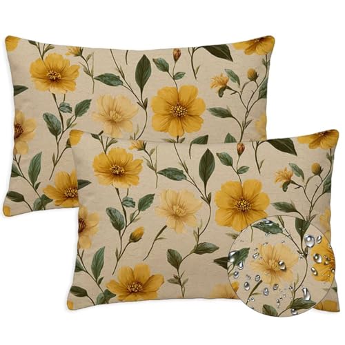 Anlage Outdoor Kissen Wasserfest 2er Set Kissenbezugen 40x60 cm Rechteckig Sofakissen Blumen Sitzkissen Outdoor Balkon Deko Weicher Sofa Kissenbezugen für Sommer Fall Gartenmöbel Stuhl Deko, S-1396 von Canuhkun
