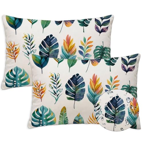 Anlage Outdoor Kissen Wasserfest 2er Set Kissenbezugen 40x65 cm Rechteckig Sofakissen Blatt Sitzkissen Outdoor Balkon Deko Weicher Sofa Kissenbezugen für Sommer Fall Gartenmöbel Stuhl Deko, S-1408 von Canuhkun