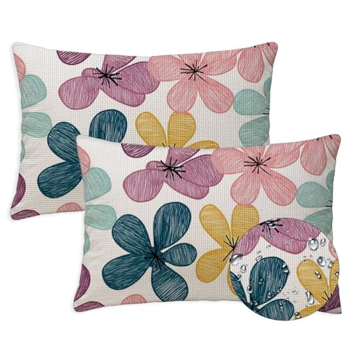 Anlage Outdoor Kissen Wasserfest 2er Set Kissenbezugen 40x65 cm Rechteckig Sofakissen Blumen Sitzkissen Outdoor Balkon Deko Leinen Sofa Kissenbezugen für Sommer Fall Gartenmöbel Stuhl Deko, S-1392 von Canuhkun