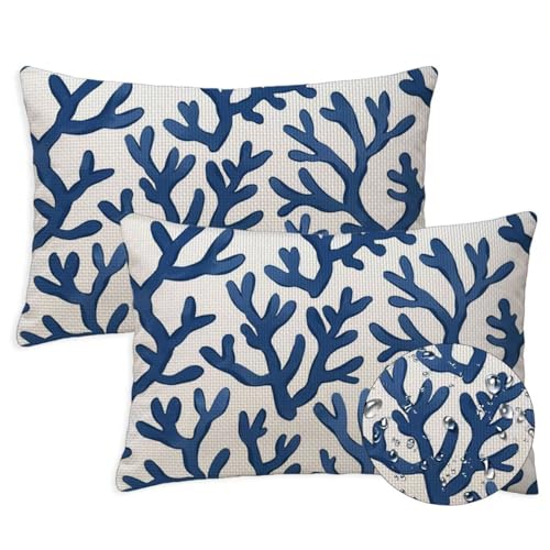 Anlage Outdoor Kissen Wasserfest 2er Set Kissenbezugen 40x70 cm Rechteckig Sofakissen Baum Sitzkissen Outdoor Balkon Deko Leinen Sofa Kissenbezugen für Sommer Fall Gartenmöbel Stuhl Deko, S-1400 von Canuhkun