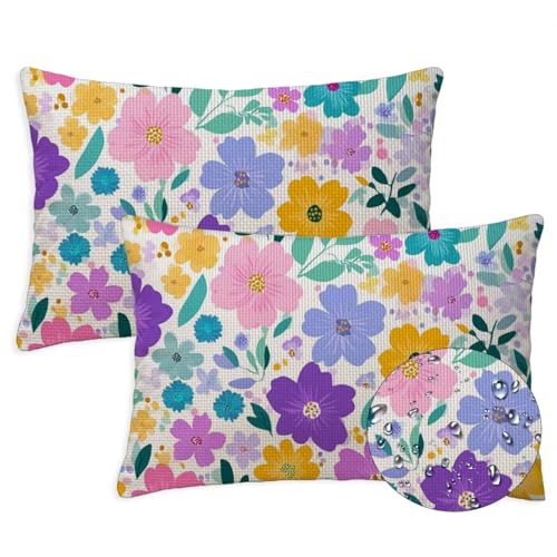 Anlage Outdoor Kissen Wasserfest 2er Set Kissenbezugen 40x70 cm Rechteckig Sofakissen Blumen Sitzkissen Outdoor Balkon Deko Leinen Sofa Kissenbezugen für Sommer Fall Gartenmöbel Stuhl Deko, S-1376 von Canuhkun
