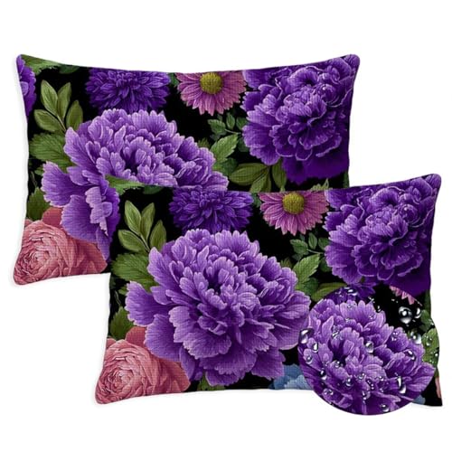 Anlage Outdoor Kissen Wasserfest 2er Set Kissenbezugen 40x70 cm Rechteckig Sofakissen Blumen Sitzkissen Outdoor Balkon Deko Leinen Sofa Kissenbezugen für Sommer Fall Gartenmöbel Stuhl Deko, S-1388 von Canuhkun