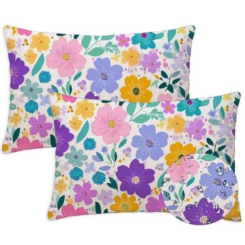 Anlage Outdoor Kissen Wasserfest 2er Set Kissenbezugen 40x70 cm Rechteckig Sofakissen Blumen Sitzkissen Outdoor Balkon Deko Weicher Sofa Kissenbezugen für Sommer Fall Gartenmöbel Stuhl Deko, S-1376 von Canuhkun